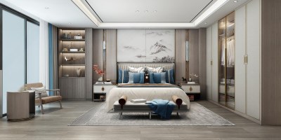 新中式家居卧室3D模型下载